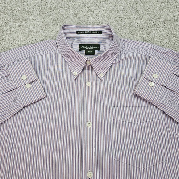Eddie Bauer Other - Eddie Bauer Mens Large Relaxed Fit Purple Pink Striped Button Down Shirt NWOT
 L